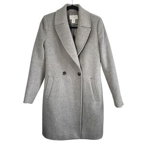 Deane & White Grey Wool Blend Tailored Coat Double Breasted Long Jacket Sz 6
